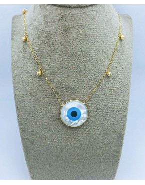 Gargantilha elo português com bolinha e olho grego - 0051497 Gargantilha elo português com bolinha e olho grego - 0051497